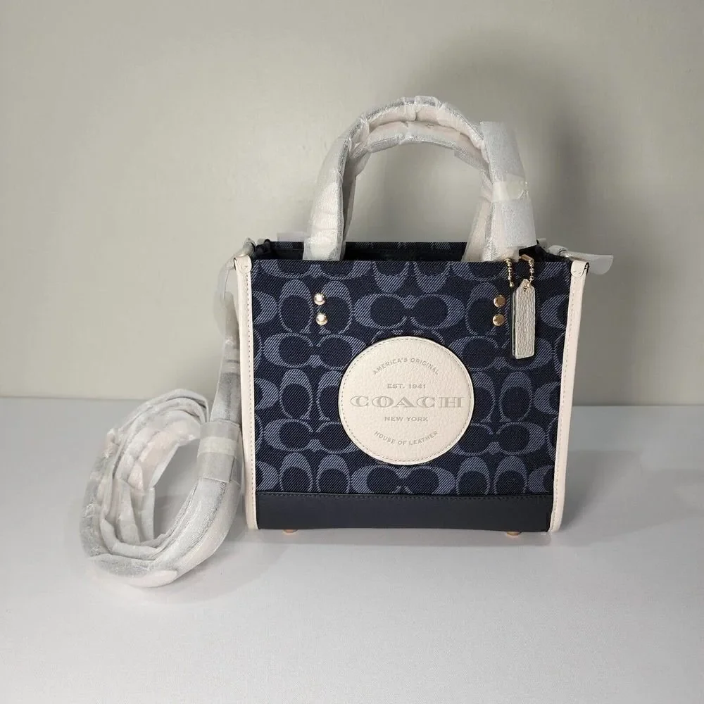 NWT Coach C8582 Dempsey Tote 22 In Signature Jacquard Denim Multi Coach Patch